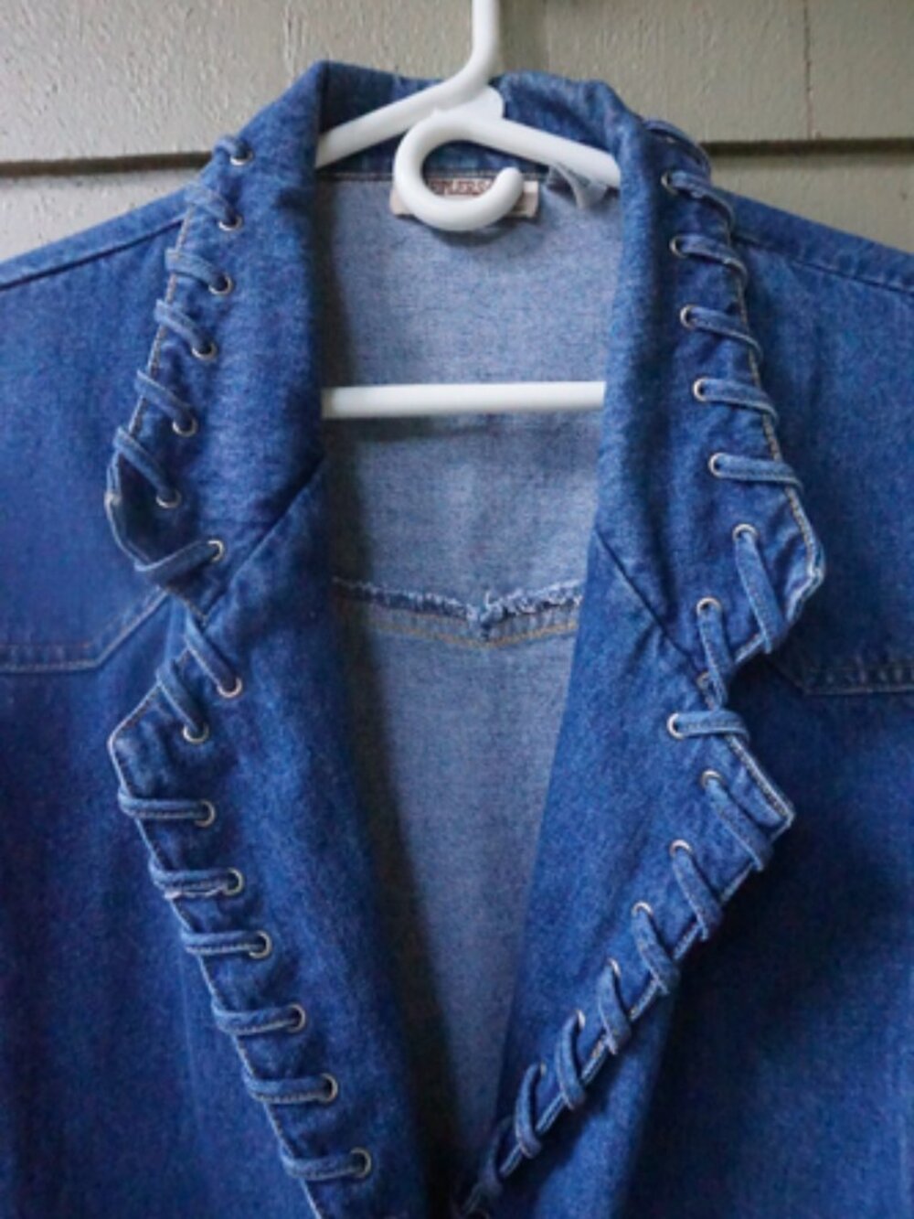 Vintage Shepler's Long Denim Jacket Concha Buttons & Laced Trim EUC Size L - Picture 5 of 5